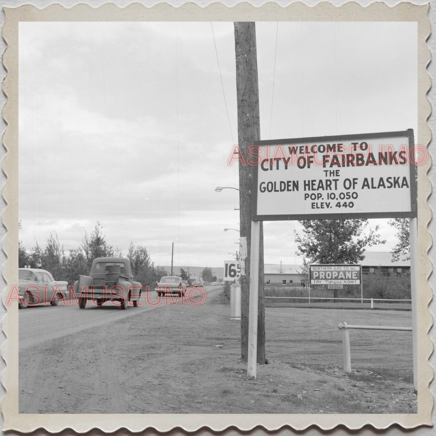 50s FAIRBANKS NORTH STAR BOROUGH ALASKA CITY LIMIT SIGN VINTAGE USA Photo 10411