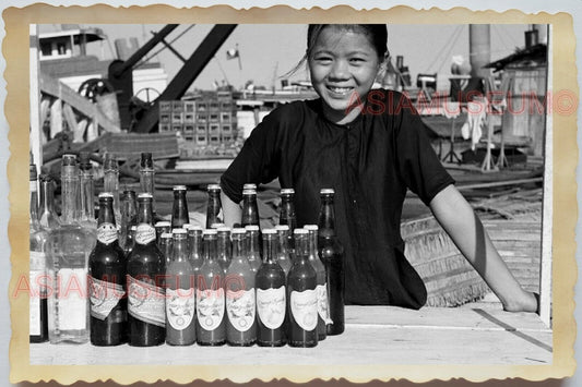 50s Vietnam War Saigon Ho Chi Minh Ship Pier Girl Soft Drink  Vintage Photo 1005