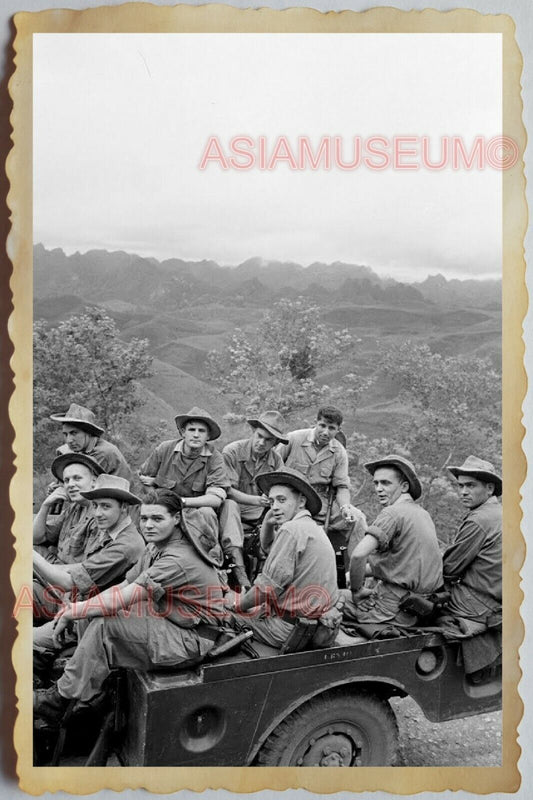 50s Vietnam SAIGON MOUNTAIN GROUP ARMY SOLDIER TRUCK JEEP WAR Vintage Photo 999