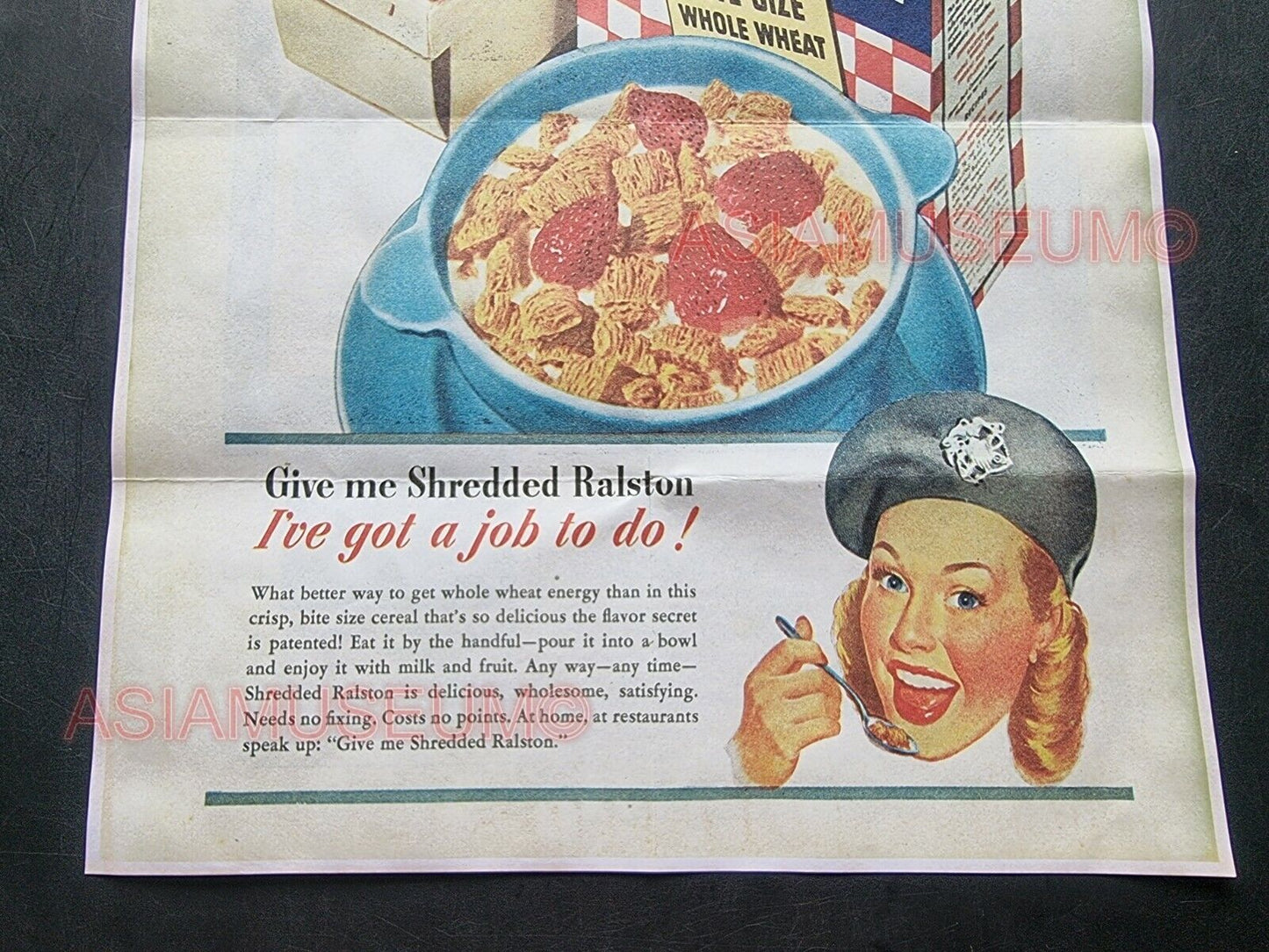 1944 WW2 USA AMERICA FOOD AMMUNITION CEREAL SHREDDED RALSTON PROPAGANDA POSTER