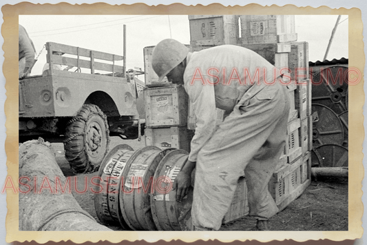 40s WW2 Vietnam MILITARY BASE JEEP TRUCK ARMY SOLDIER FOOD Vintage Photo 26956