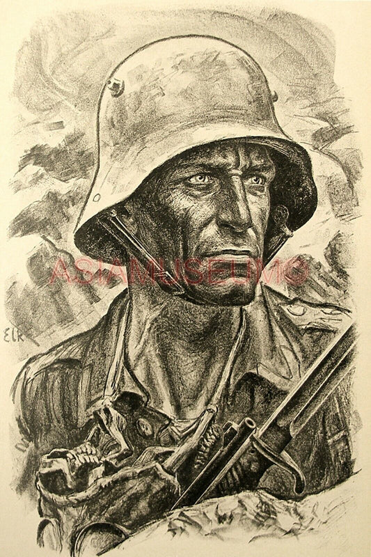 1943 WW2 USA AMERICA ARMY SOLDIER ART BATTLE RIFLE GUN WAR PROPAGANDA Postcard