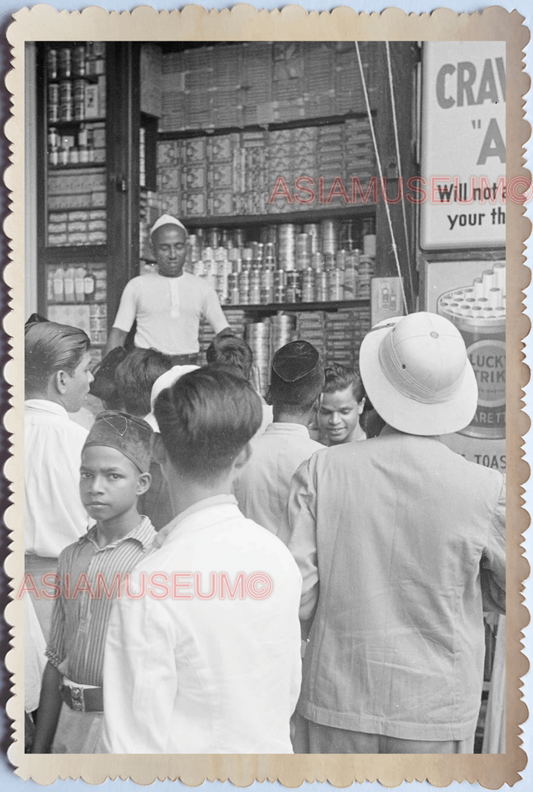 WW2 STREET SCENE SHOP STORE CIGARETTE VENDOR CROWD Vintage Singapore Photo 17848