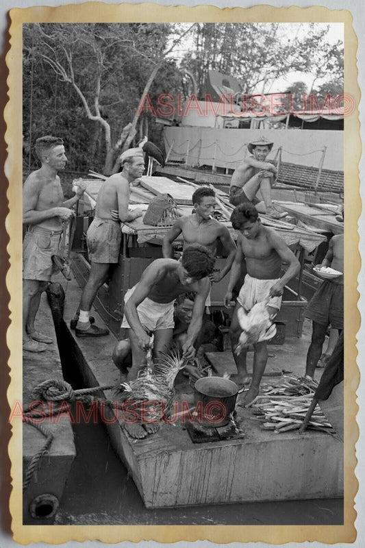 40s Vietnam War SHIP ARMY NAVY SAILOR TOPLESS MAN GAY COOKING Vintage Photo 1246