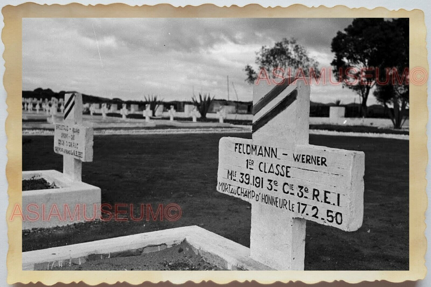 50s Vietnam SAIGON CEMETERY TOMBSTONE ARMY SOLDIER FRENCH USA Vintage Photo 1636