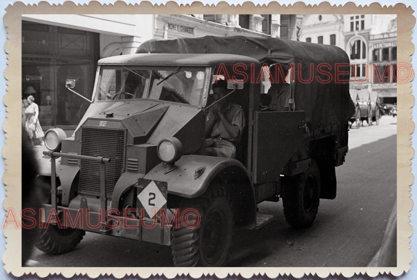 WW2 Street In Front Fullerton Hotel Military Truck Vintage Singapore Photo 17737