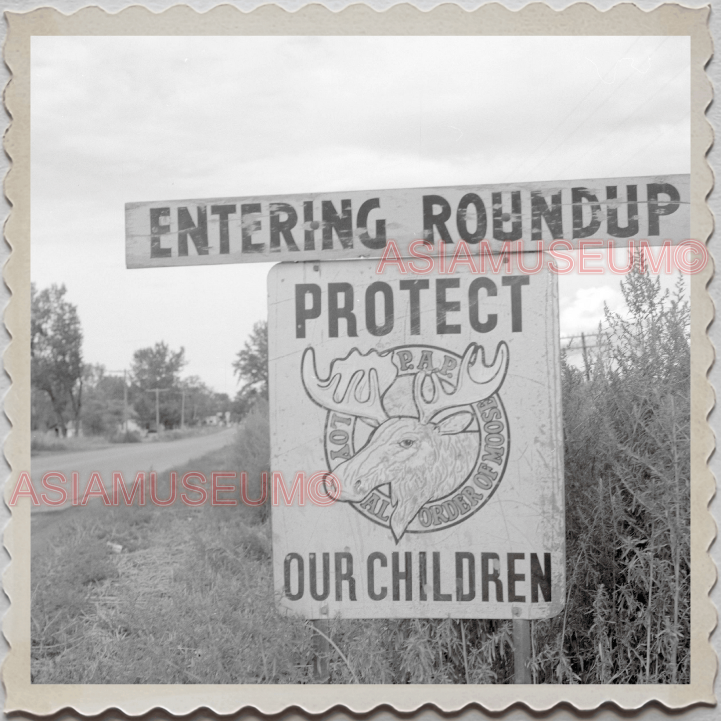 50s ROUNDUP MUSSELSHELL COW MONTANA ROAD CITY LIMIT SIGN VINTAGE USA Photo 11465