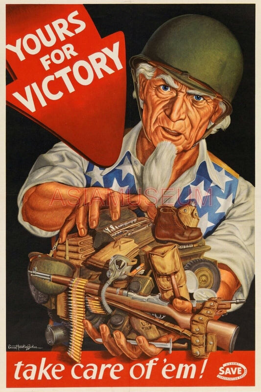 1943 WW2 USA AMERICA UNCLE SAM WAR WEAPONS TANK JEEP GUN RIFLE PISTOL Postcard