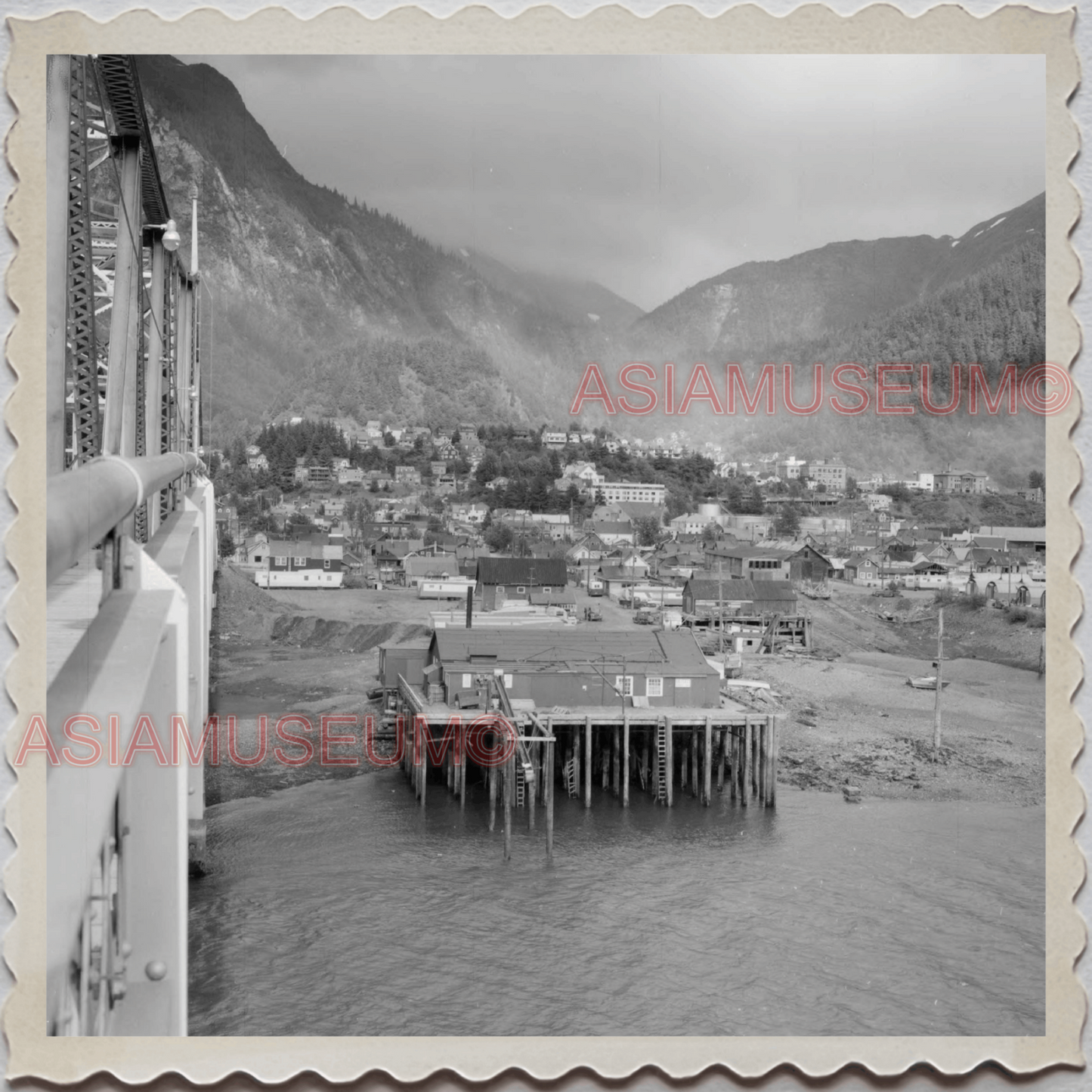 50s JANEAU CITY ALASKA GASTINEAU CHANNEL BRIDGE RIVER  VINTAGE USA Photo 9807