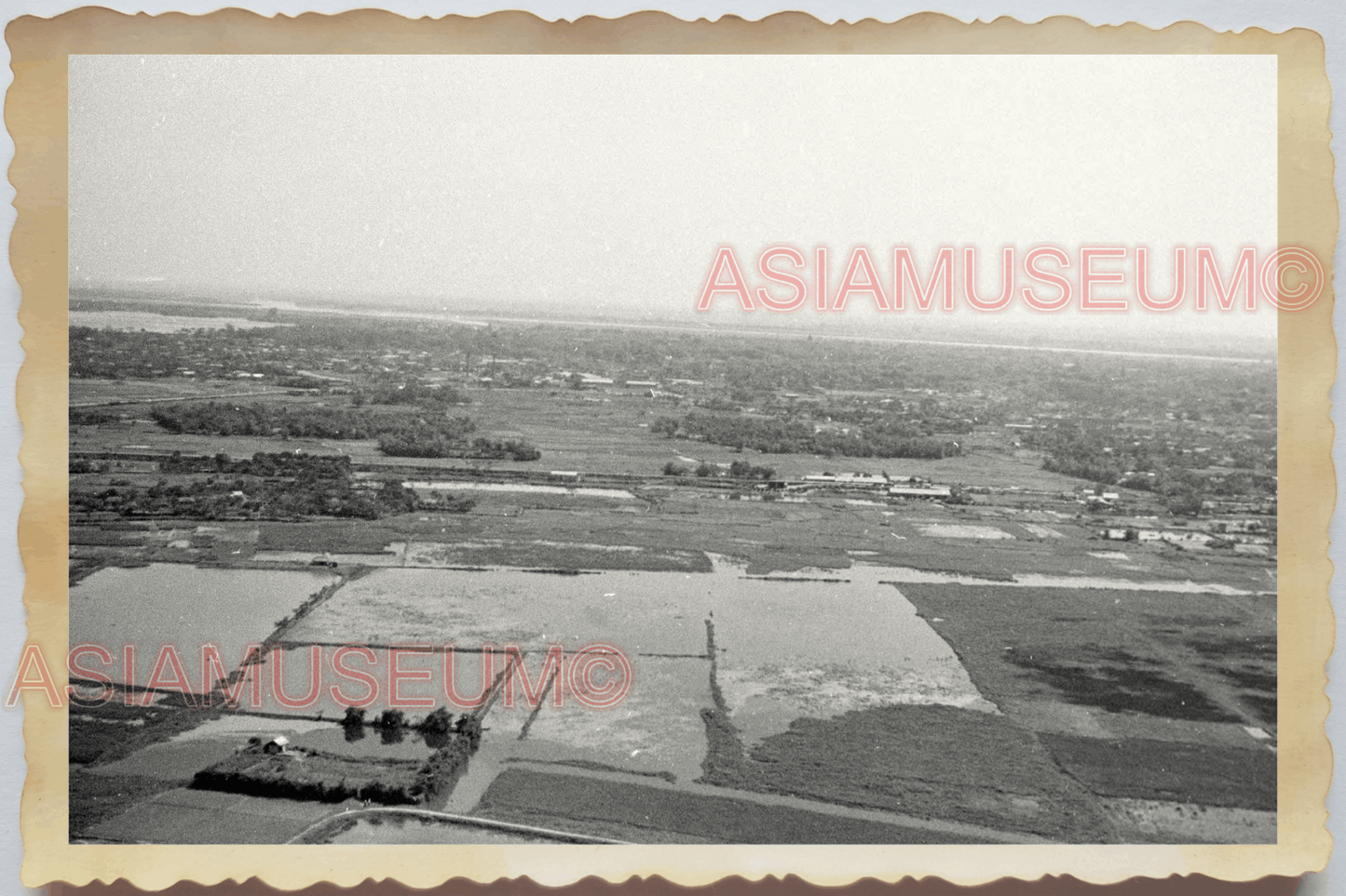 40s WW2 Vietnam AERIAL VIEW RICE PADDY FIELD PLANE BOMBER II Vintage Photo 28438