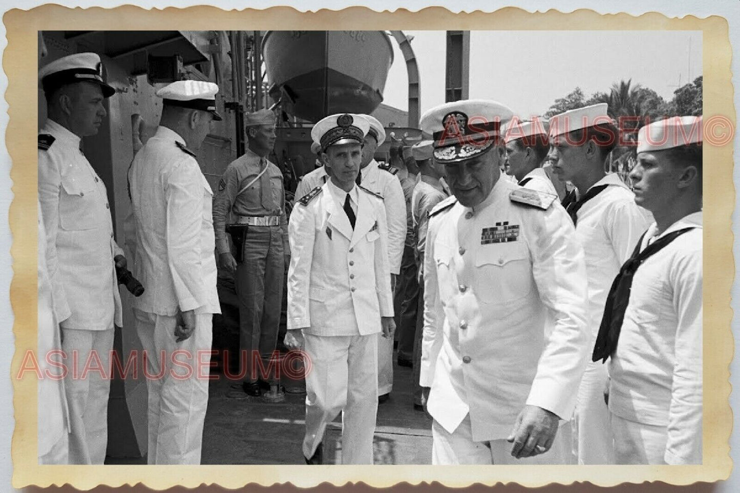 50s Vietnam War Saigon French Navy America Warship General Vintage Photo #1167