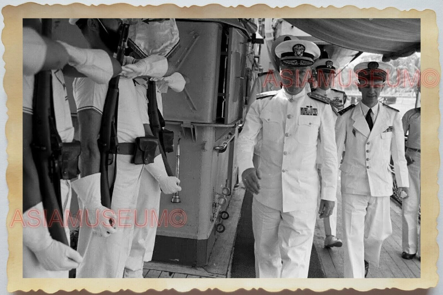 50s Vietnam SAIGON USA FRENCH NAVY NAVAL GENERAL SAILOR GUN Vintage Photo 1475