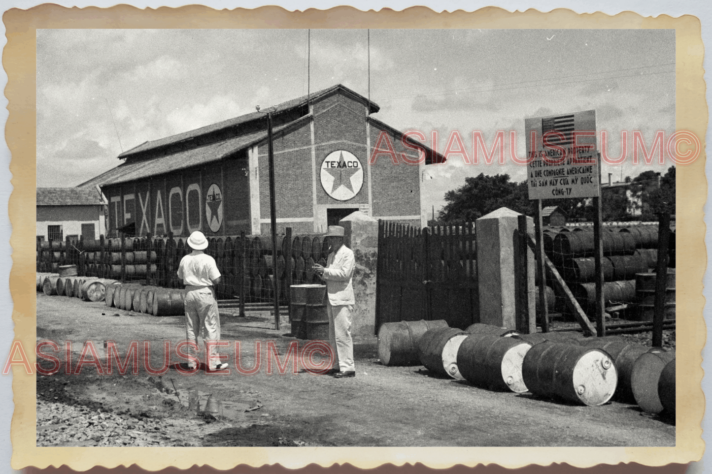 40s WW2 Vietnam INDOCHINA WAR AMERICA TEXACO GASOLINE PLANT Vintage Photo 23920