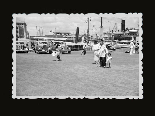 1950s Vintage Hong Kong Photo Boat Harbor Pier Building Ship Car Women Boy #519