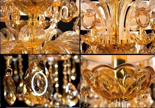 Antique Big European Italian French CHANDELIER K9 Crystal Amber Gold 15 ARM Lite