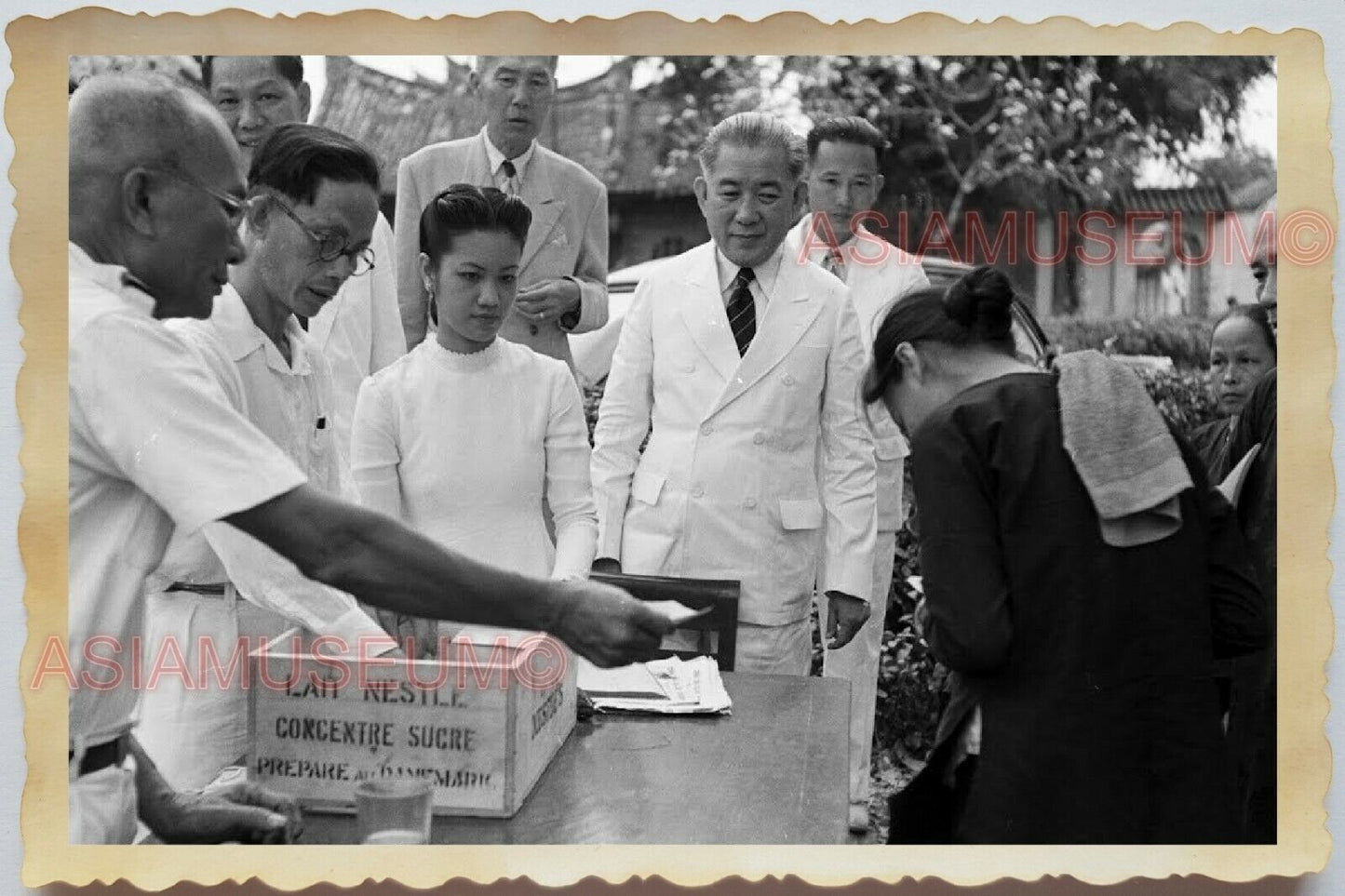 50s Vietnam Saigon Women Lady Voting Village Girl Polling Man Vintage Photo 1299