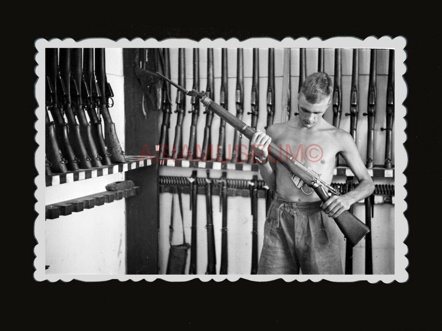 1950s BRITISH INDIA SOLDIER ARMY CAMP bayonet Vintage Hong Kong Photo B&W  #1313