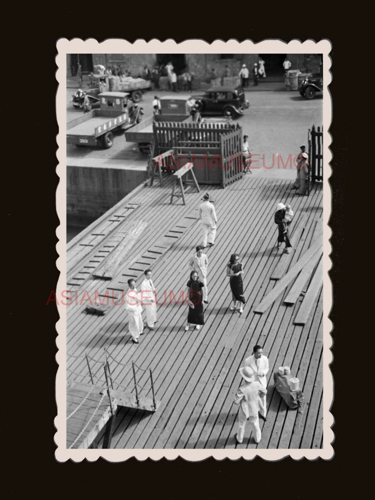 1940's Harbor Dock Truck Cargo Aerial View B&W Hong Kong Photograph 香港旧照片 #2953