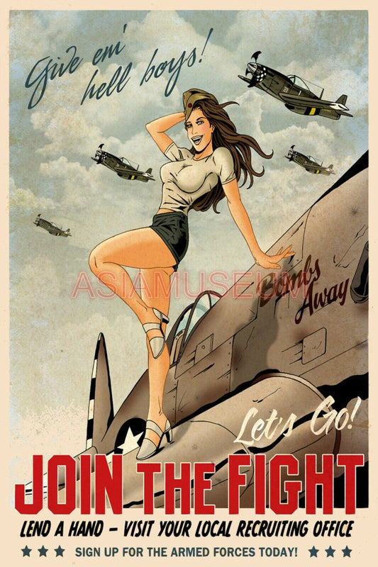 1941 WW2 USA PIN UP SEXY WOMEN AIRCRAFT FIGHTER PILOT PLANE PROPAGANDA Postcard