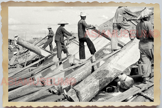 40s WW2 Vietnam LOCAL VILLAGER TIMBER LOG WORKER STRAW HAT Vintage Photo 30182