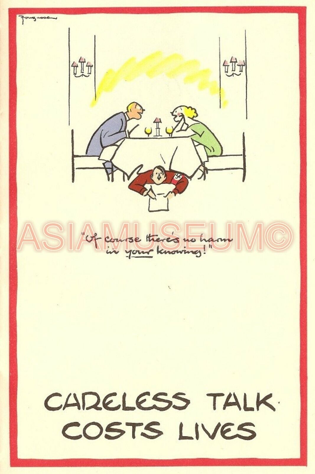 1944 WW2 USA AMERICA CARELESS TALK COSTS LIVES D-DAY DINING PROPAGANDA Postcard