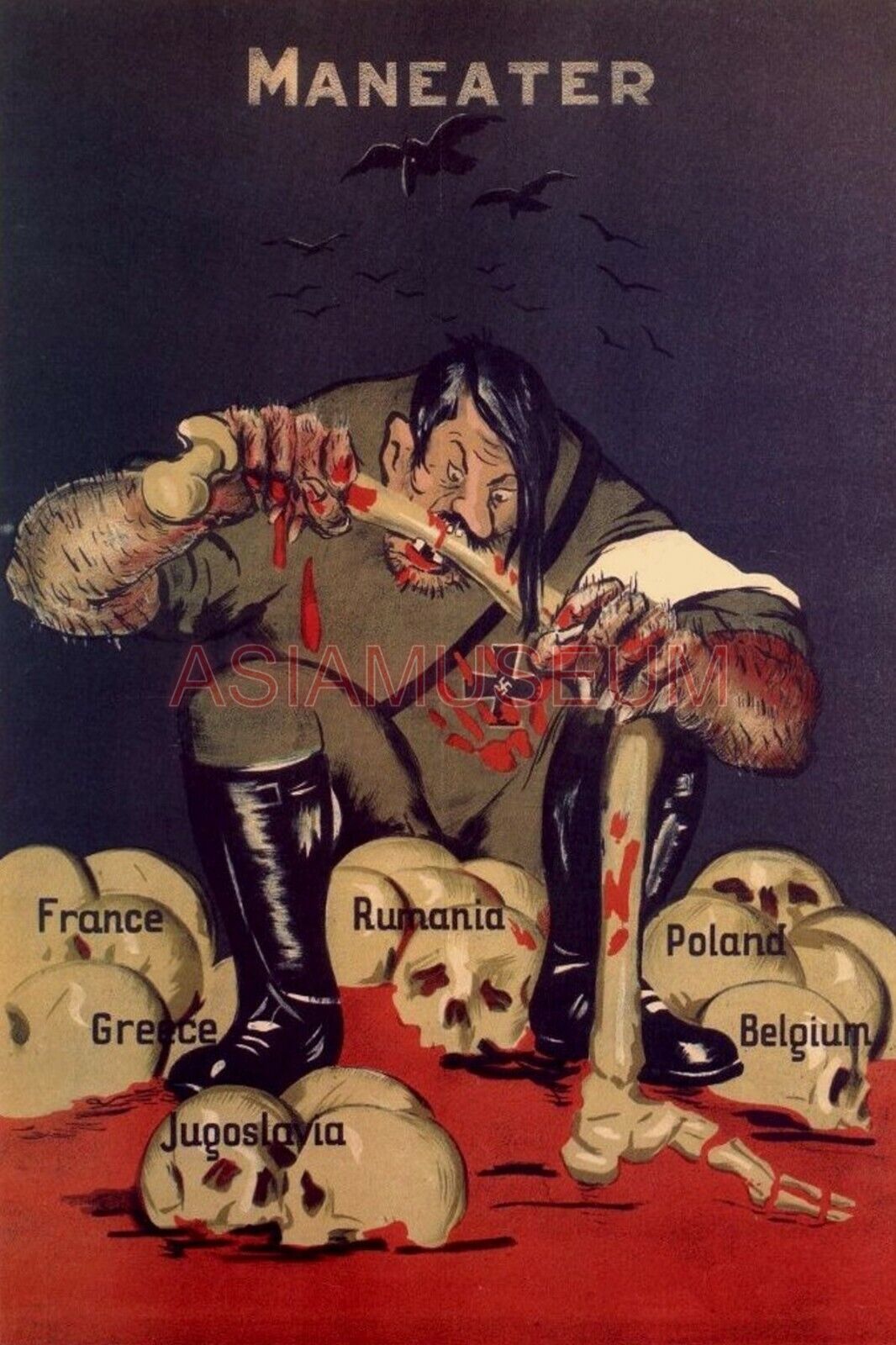 1940 WWii USA AMERICA ROMANIA SKULL WAR EUROPE SKELETON FRANCE POLAND Postcard